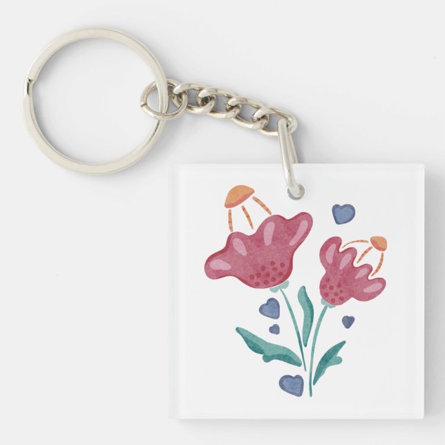 Lovely Psychedelic Flowers Keychain (Front)