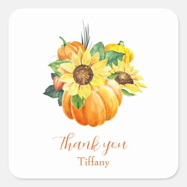Lovely Pumpkin Sunflower Autumn Thank you  Square Sticker (Front)