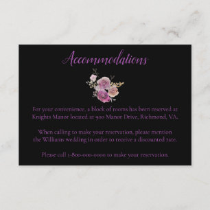 Lovely Purple and Black wedding accommodations Enclosure Card