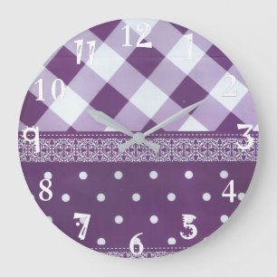 Lovely Purple chequered Damask Seamless Pattern Large Clock