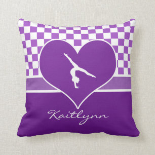 Lovely Purple Chequered Gymnastics with Monogram Throw Pillow