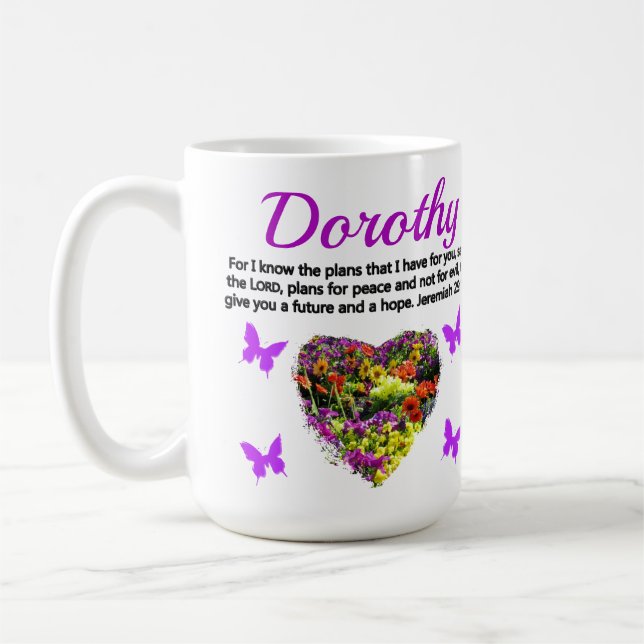 LOVELY PURPLE FLORAL PERSONALIZED JEREMIAH 29:11 COFFEE MUG (Left)