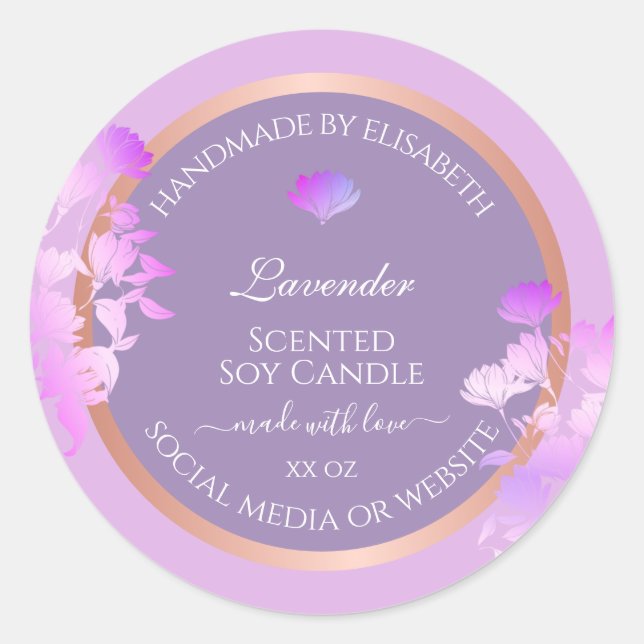 Lovely Purple Floral Product Packaging Labels Chic (Front)