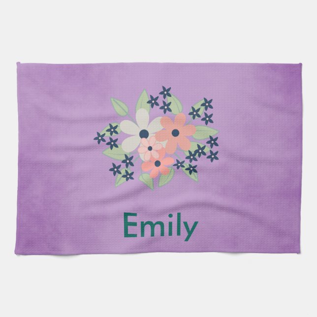 Lovely purple parchment with flowers kitchen towel (Horizontal)