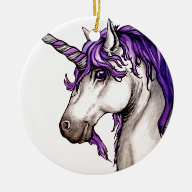 Lovely purple unicorn ceramic ornament (Front)