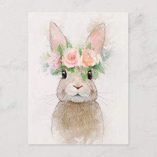 Lovely Rabbit with Flower Crown Portrait Postcard
