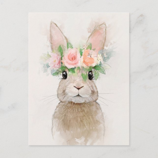 Lovely Rabbit with Flower Crown Portrait Postcard (Front)