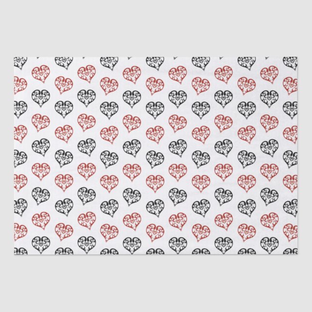 Lovely Red and Black small Blazing Heart pattern Tissue Paper (Front)