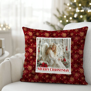 Lovely Red and Gold Victorian Angel Christmas  Throw Pillow
