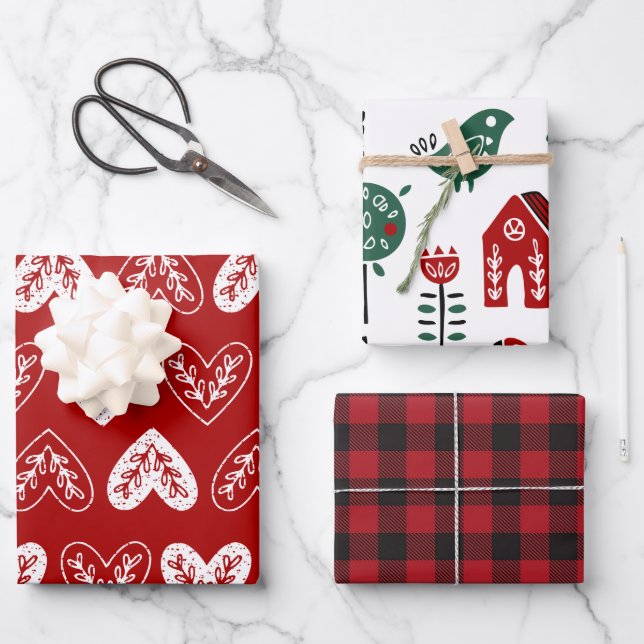 Lovely Red Christmas Holiday Gift Wrapping Paper (Front)