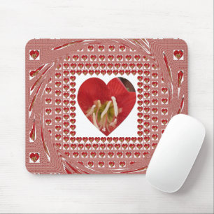 Lovely Red Flower Heart Design Mouse Pad