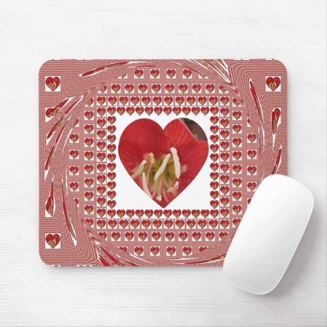 Lovely Red Flower Heart Design Mouse Pad (With Mouse)