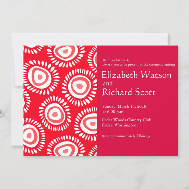 Lovely red funky flowers wedding invitation (Front)