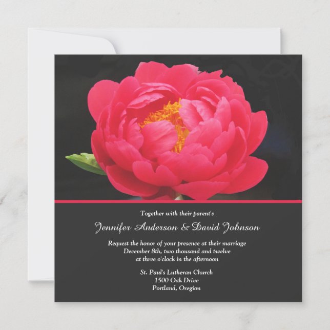 Lovely Red Peony Wedding Invitation (Front)