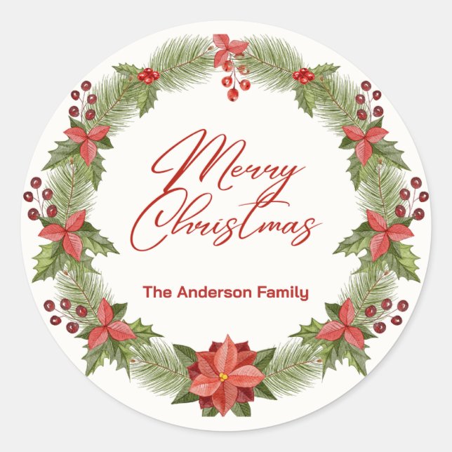 Lovely Red Poinsettia   Classic Round Sticker (Front)