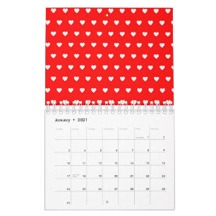 Lovely Red White Hearts Cute Valentines Day Love Calendar