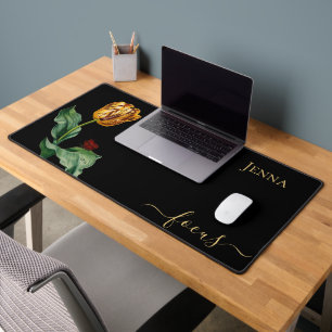 Lovely Red & Yellow Tulip, Butterfly, Personalized Desk Mat