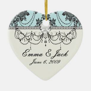 Lovely rose black and baby blue damask ceramic ornament