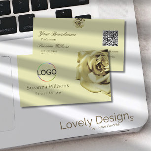 Lovely Rose Plain Pastel Beige Logo and QR Code Business Card