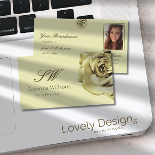 Lovely Rose Plain Pastel Beige with Initials Photo Business Card
