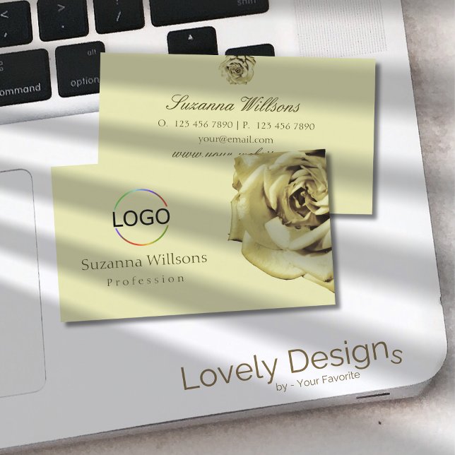 Lovely Rose Plain Pastel Beige with Logo Simple Business Card (Creator Uploaded)