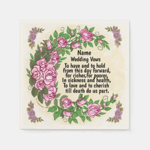 Lovely Roses Wedding Vows custom name napkins