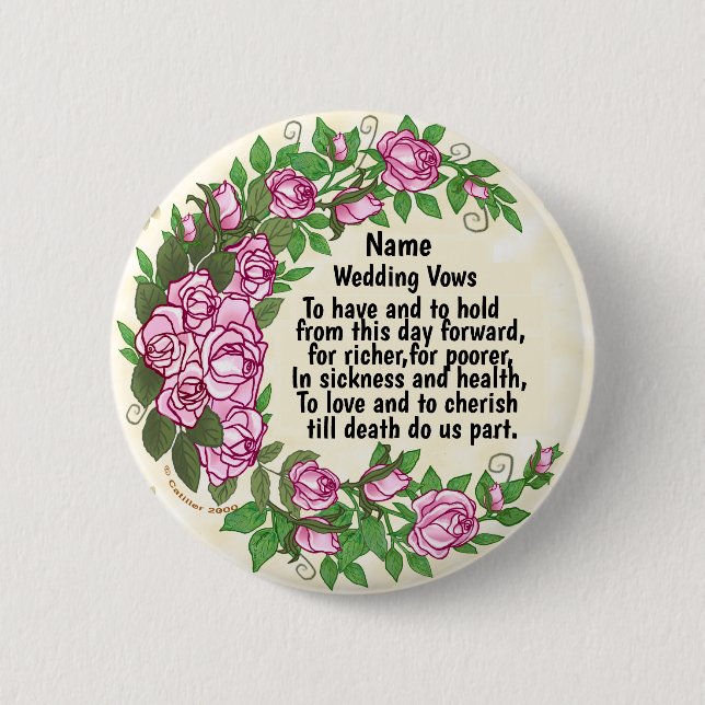 Lovely Roses Wedding Vows  pin button (Front)