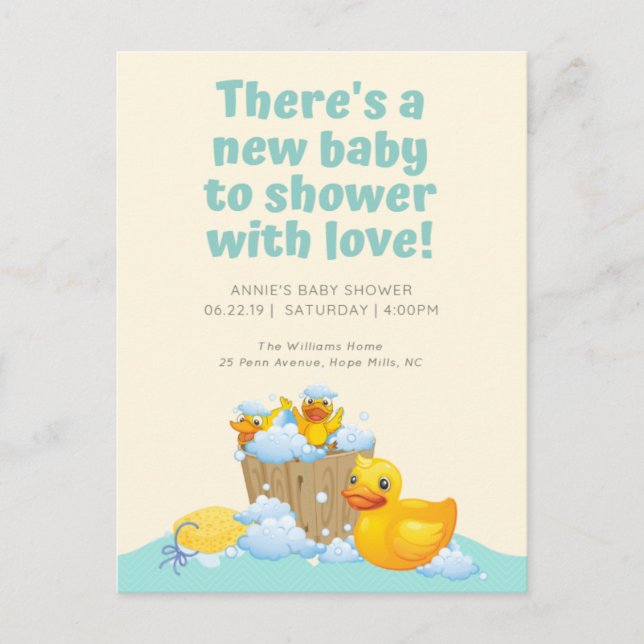 Lovely Rubber Ducky Baby Shower Invitation (Front)