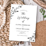 Lovely Rustic Black White Wildflower Boho Wedding Invitation<br><div class="desc">This lovely rustic wedding invitation features a classic white background with black hand-drawn wildflowers and elegant typography. It's the perfect design for a rustic yet elegant wedding! See the collection for coordinating items.</div>