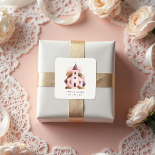 Lovely Rustic Pink Tones Church Wedding Square Sticker