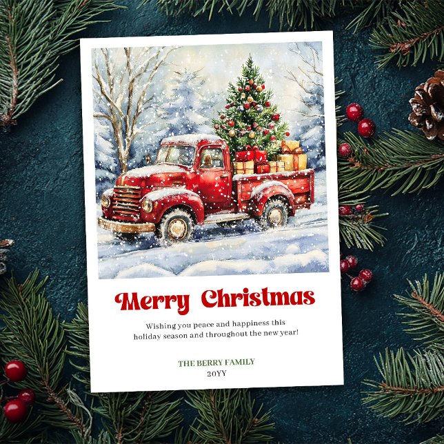 Lovely Rustic Red Truck Christmas Scene Card Style (Lovely Rustic Red Truck Christmas Scene Card Style)