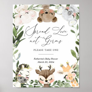 Lovely Safari Animals Baby Shower Sanitizing Sign