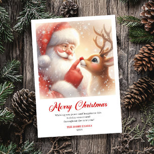 Lovely Santa And Rudolph Vintage Holiday Greeting 