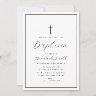 lovely script black frame baptism invitation
