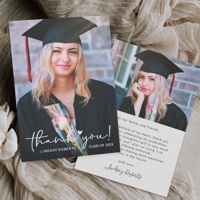 Lovely Script Gratitude Personal Photo Graduation Thank You Card (Creator Uploaded)