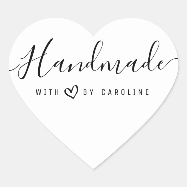 lovely script Handmade business Heart Sticker (Front)
