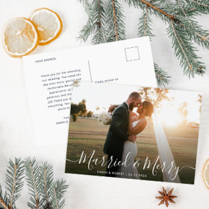 lovely script holiday wedding announcement postcard