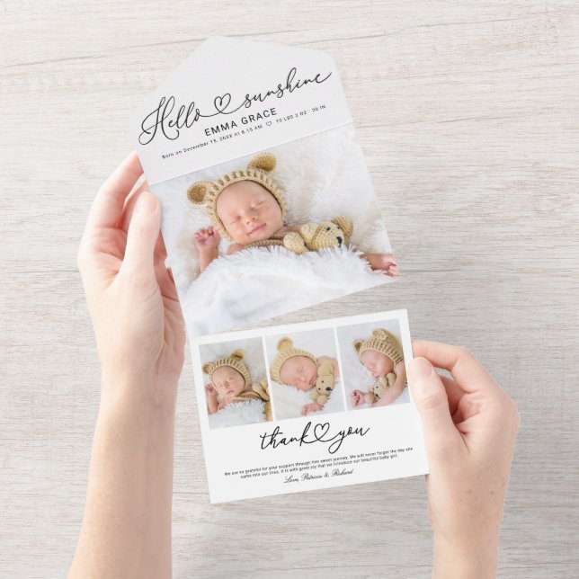 Lovely Script Photo Birth Announcement Cards (Tearaway)