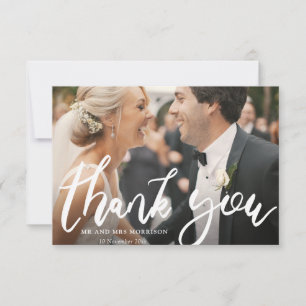 lovely script photo overlay wedding thank you card