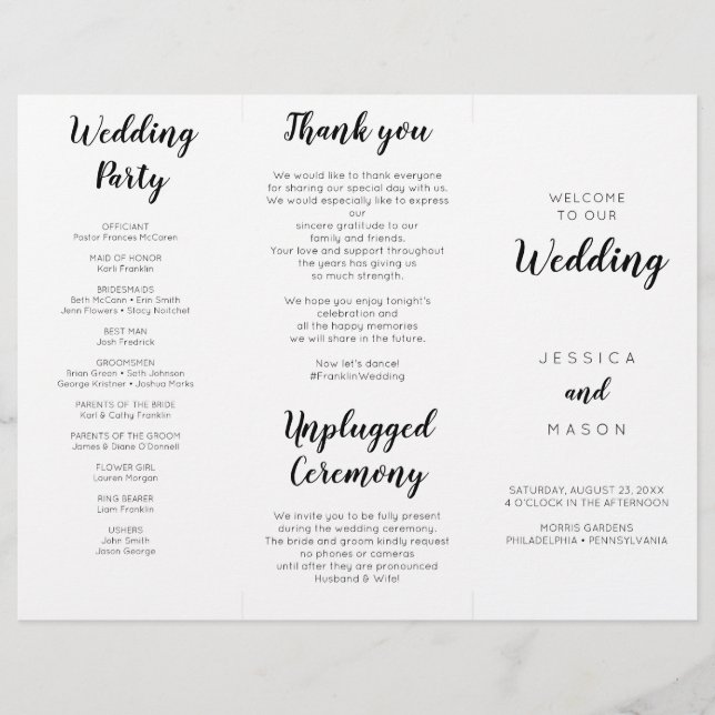 Lovely Script Tri-Fold Wedding Program (Front)