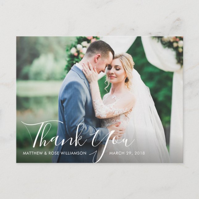 lovely script wedding thank you photo card (Front)