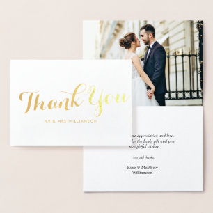lovely script wedding thank you photo card