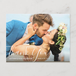 lovely script wedding thank you postcard