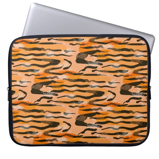Lovely seamless tiger pattern,  peach colour laptop sleeve (Front)