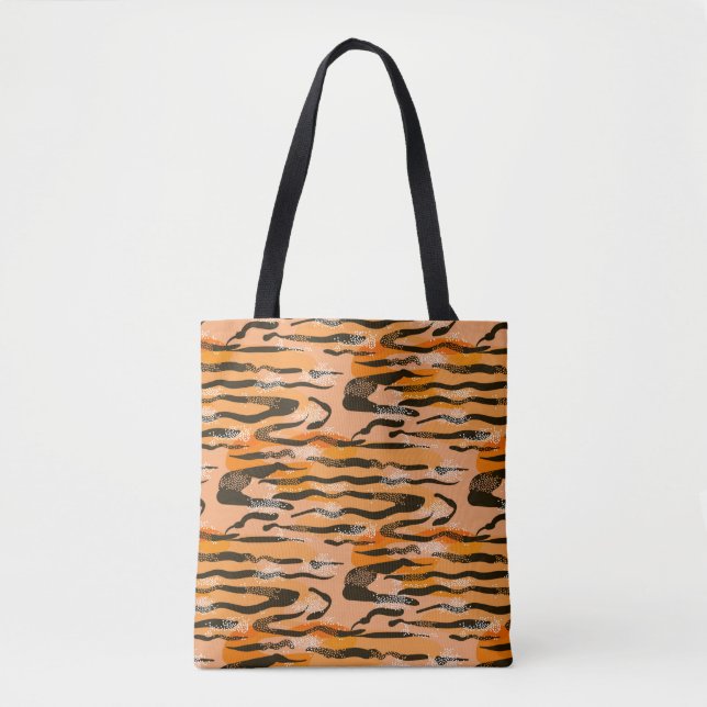 Lovely seamless tiger pattern,  peach colour tote bag (Front)