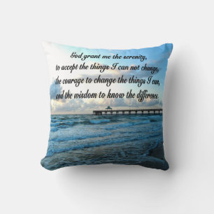 LOVELY SERENITY PRAYER OCEAN AND WAVES PHOTO THROW PILLOW