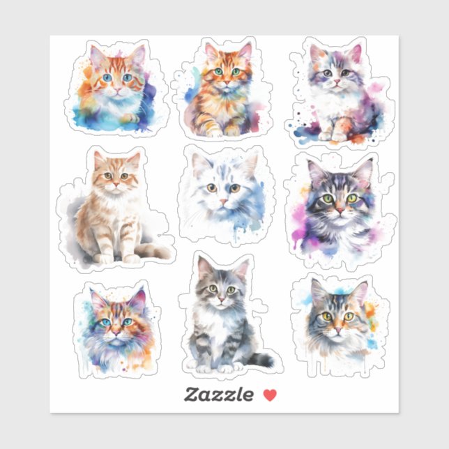 Lovely Set Of 9-Watercolor Cat Expressions (Sheet)