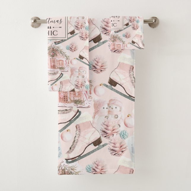 Lovely Shabby Chic Pink Christmas Pattern Bath Towel Set (Insitu)
