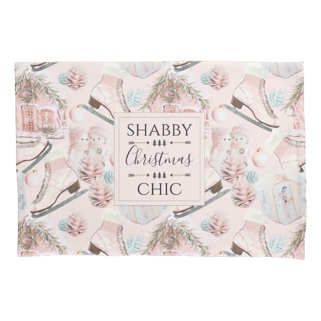 Lovely Shabby Chic Pink Christmas Pattern Pillowcase (Front)