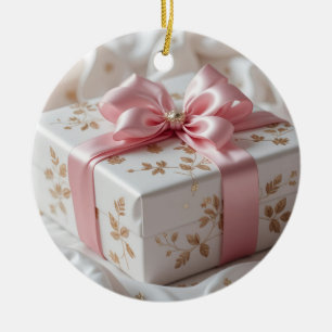 lovely silk pink gift box ceramic ornament